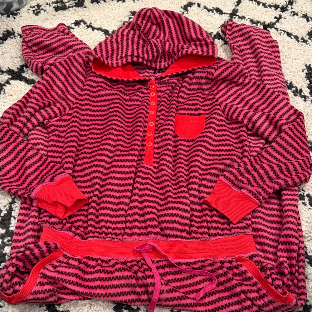 Kensie Hot Pink & Black Striped Hooded Knit Romper